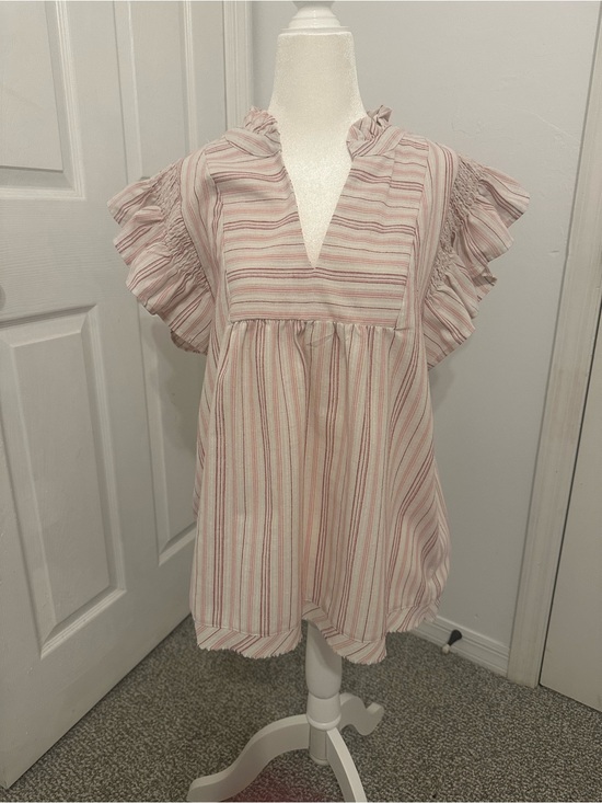 Umgee Tops - Umgee Pink Striped Ruffle-Sleeve Tunic